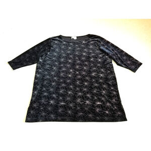 VINTAGE Y2K Womens Top-FRAZIER LAWRENCE-black velvet glitter sunburst tunic-2X